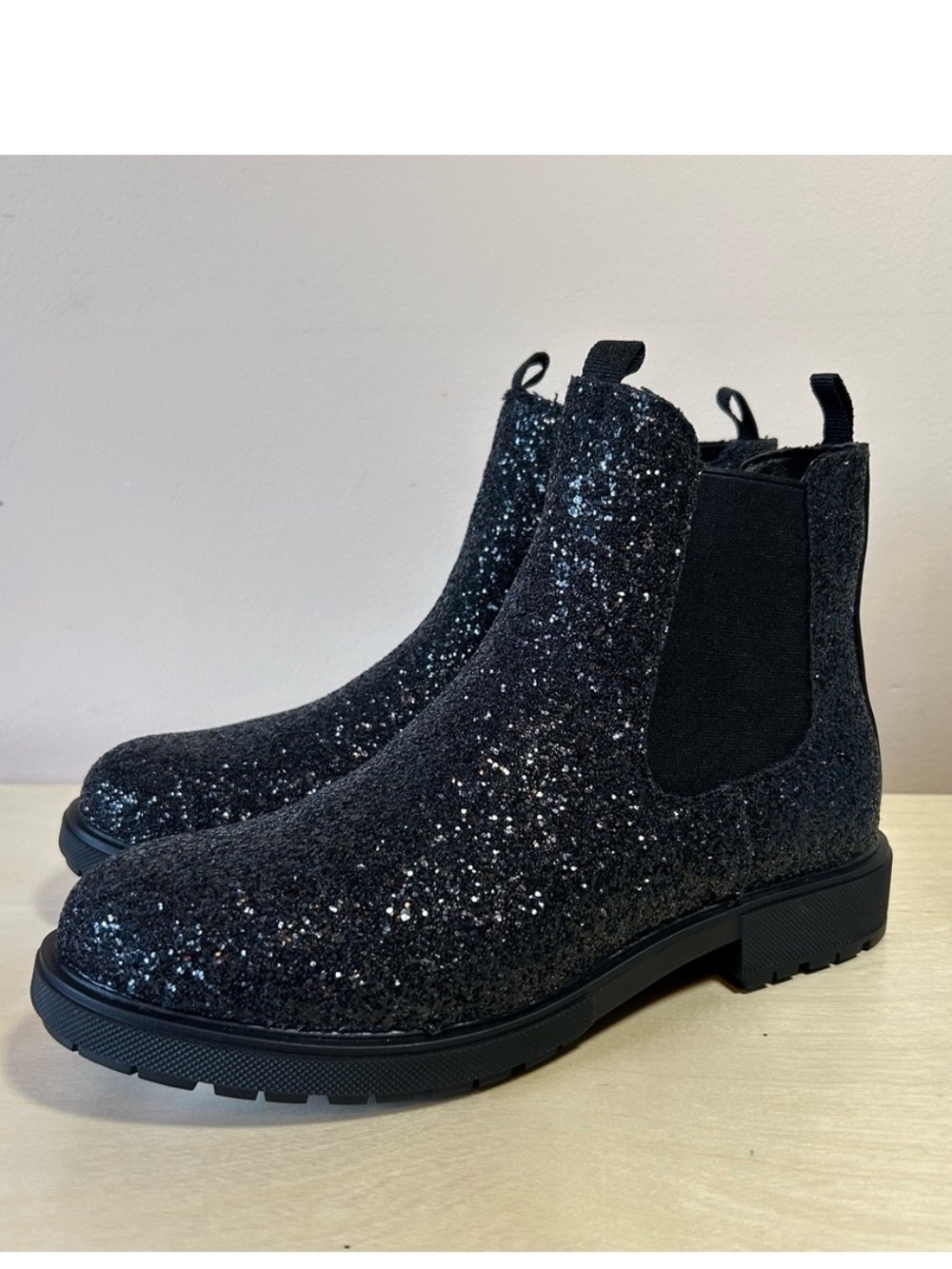 Gioseppo Kids Girls EU 37 Black Glitter Chelsea Boots NWT $155